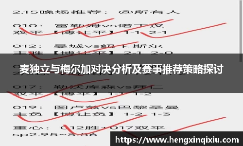 麦独立与梅尔加对决分析及赛事推荐策略探讨